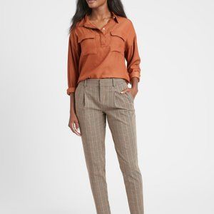 Banana Republic High-Rise Tapered Pant with Cuffed Ankle - Tan & Pink Plaid 10P